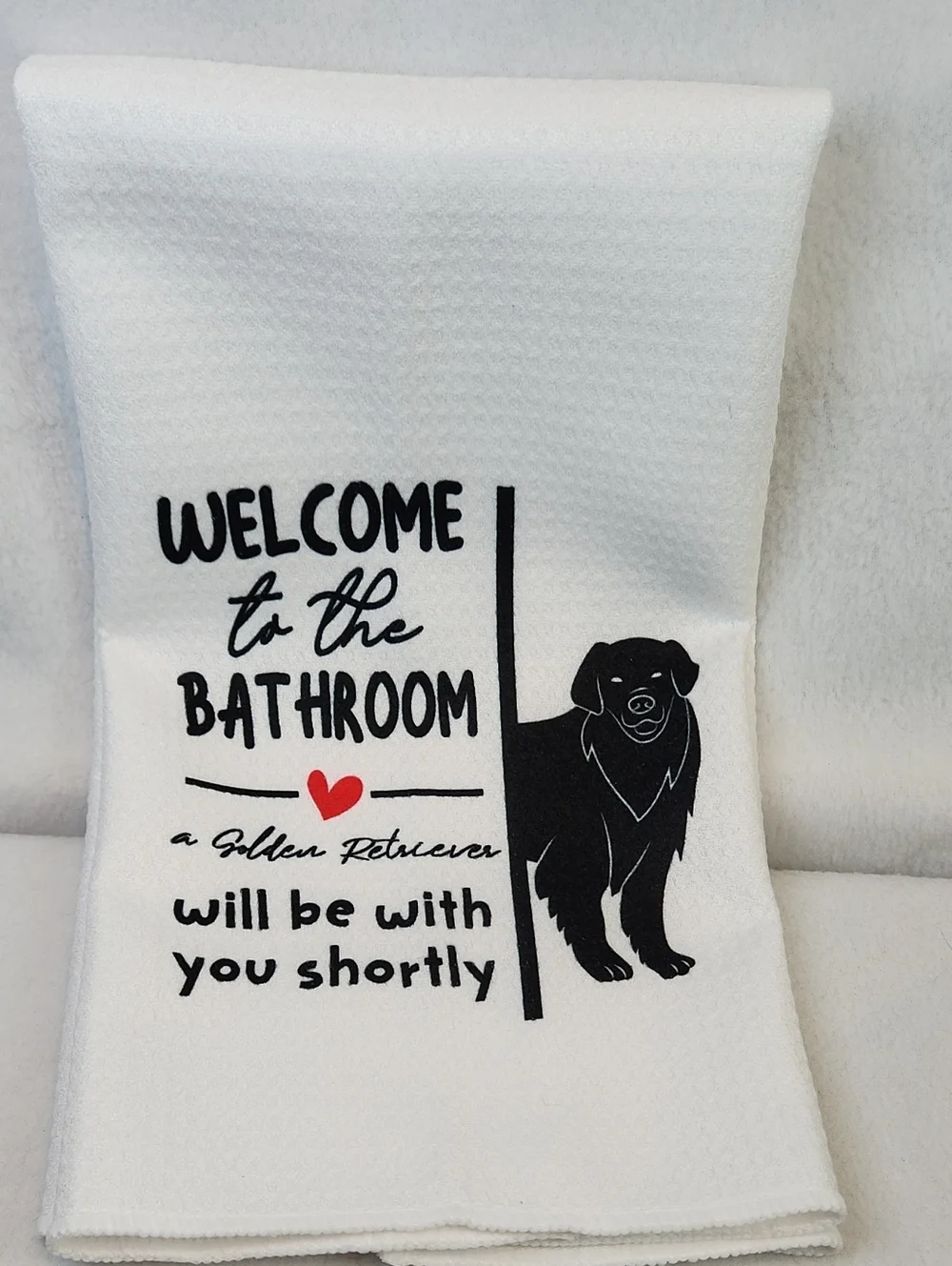 Welcome to the Bathroom Golden Retriever Cotton Hand Towel - White